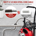 Telyswee Drain Cleaner Machine 100ft x 1/2inch Auto-feed Electric Drain Auger for 1in to 4in Pipes, w/ 8 Cutters & Air-activated Foot Switch, 250W/370W 1700RPM Drain Sewer Snake Drain Auger Cleaner - image 4