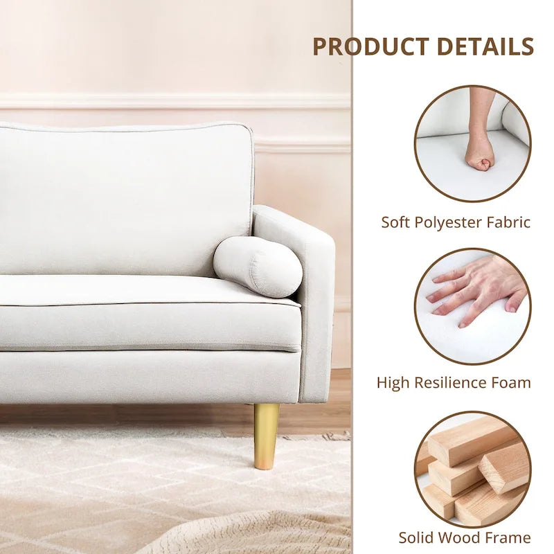 Elegant 65-Inch Orange Polyester 2-Seater Loveseat with Side Pockets and Round Cushions - image 21