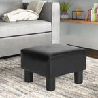 Square Footrest Stool with Upholstered Seat and Wooden Legs - image 1