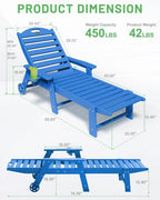 Lounge Chair Outdoor, Chaise Lounge, HDPE 6-Position Outdoor Chaise Lounge, Patio Lounge Chair with Wheels & Cup Holder for Pool Poolside Deck Backyard, Teak - image 39