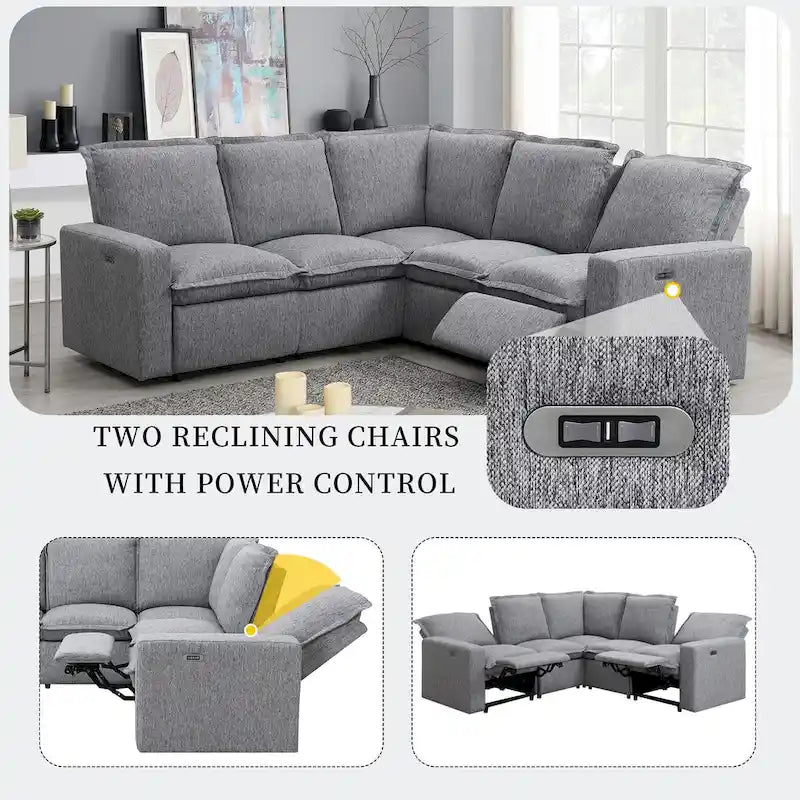 Linen Upholstered Power Recliner L-Shaped Sectional Sofa with USB Port - Soft Home Theater Seating for Living Room - image 14