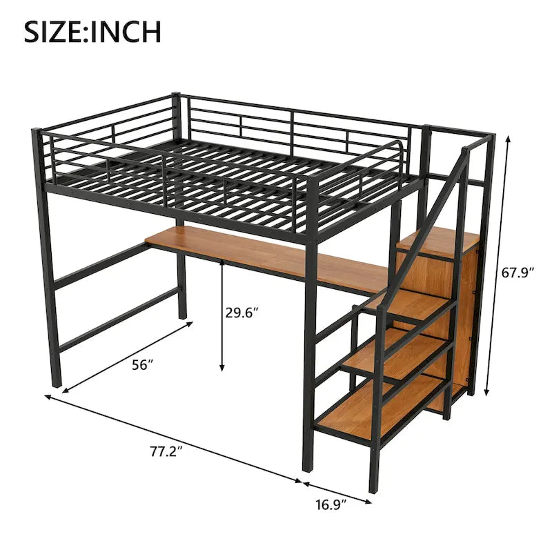 Complete Loft Bed Set with Desk, Storage Staircase, Compact Wardrobe, and LED Lighting - image 4