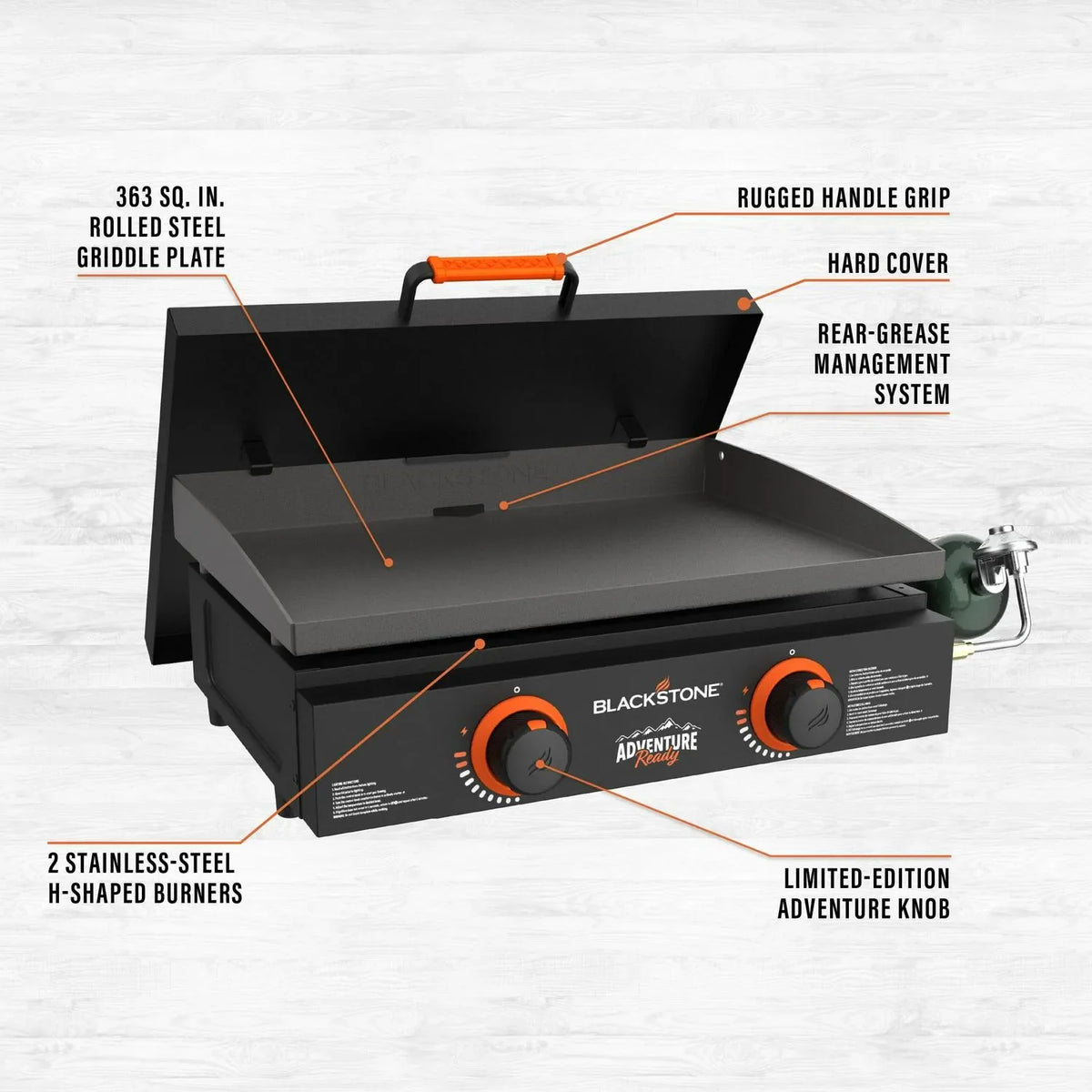 22 Propane Griddle Bundle, Black Includes Griddle, Hardcover, Carry Bag, 24,000 BTU Burners, Rear Grease System - image 4