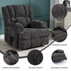 Grey Oversized Chenille Power Lift Recliner with Massage, Heating, and Flat Lay Feature - image 9