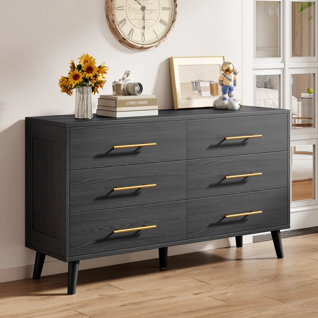 Bedroom Furniture Set - Includes Queen Bed Frame, Nightstands Set of 2, 5 - Drawer Dresser & Double Wide 6 - Drawer Dresser - Modern Storage Solution for Stylish Home Decor, Black - image 6