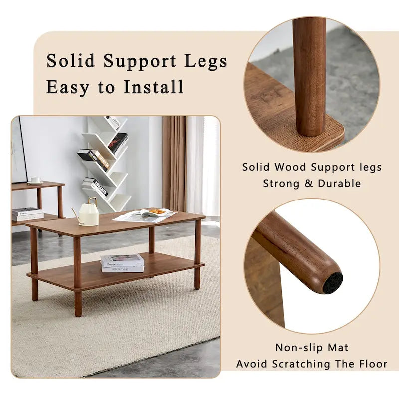39-Inch Coffee Table with Two-Tier Design and Rubberwood Legs - image 25