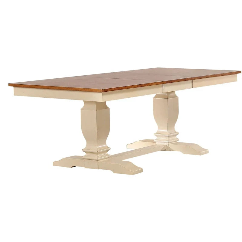 7-Piece Transitional Dining Set with Double Pedestal and Antiqued Caramel/Biscotti Napoleon Back - image 3