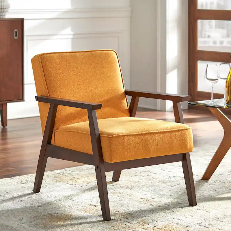 Mid Century Accent Lounge Chair with Cushioned Seat and Wooden Frame - image 1