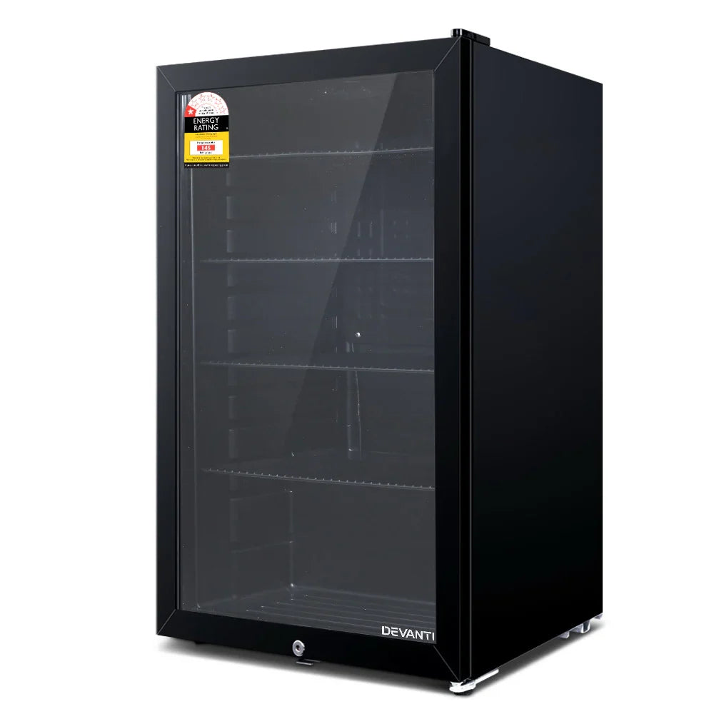 Devanti 98L Bar Fridge Glass Door Mini Fridges Freezer Black - image 1