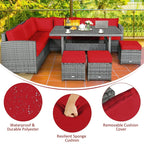 7 Pcs Rattan Patio Dining Furniture Sectional Sofa Set with Dining Table, Ottomans & Cushions - image 18