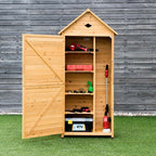 63" Wood Outdoor Storage Shed Lockable Garden Tools Storage Cabinet with 5 Shelves, Galvanized Sheet Roof - image 1