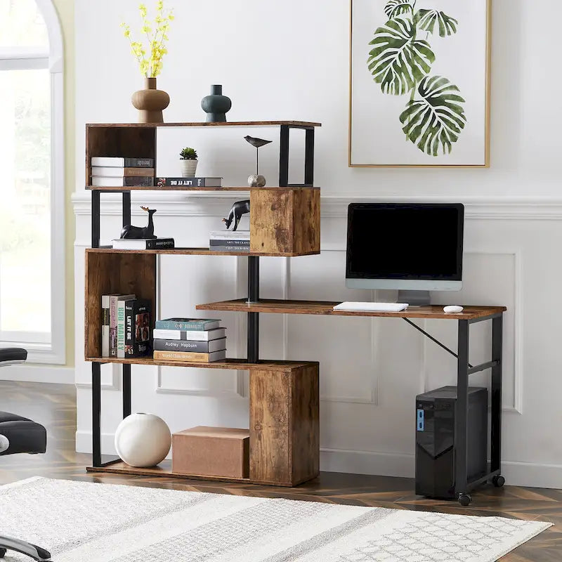 Modern Computer Desk with 5-Tier Shelves – Space-Saving Rotatable Workstation - image 12