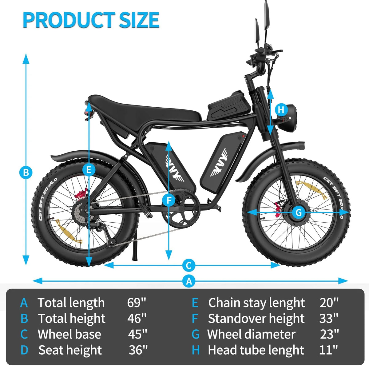 YVY 1500W Electric Bike for Adults, 33MPH 20'' Fat Tire Electric Motorcycle, 48V 20AH Removable Battery, 30 - 60 - image 25