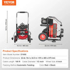 Drain Cleaner Machine 100FT x 1/2 Inch, Auto Feed Sewer Snake Auger on Wheels, 550W Portable Drain Cleaning Machine with 8 Cutters & Air-activated Foot for 2" to 4" Pipes - image 12