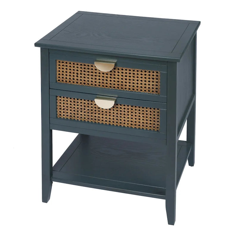 Natural Rattan 2-Drawer Side Table - Perfect for Bedroom, Living Room, or Study - image 1
