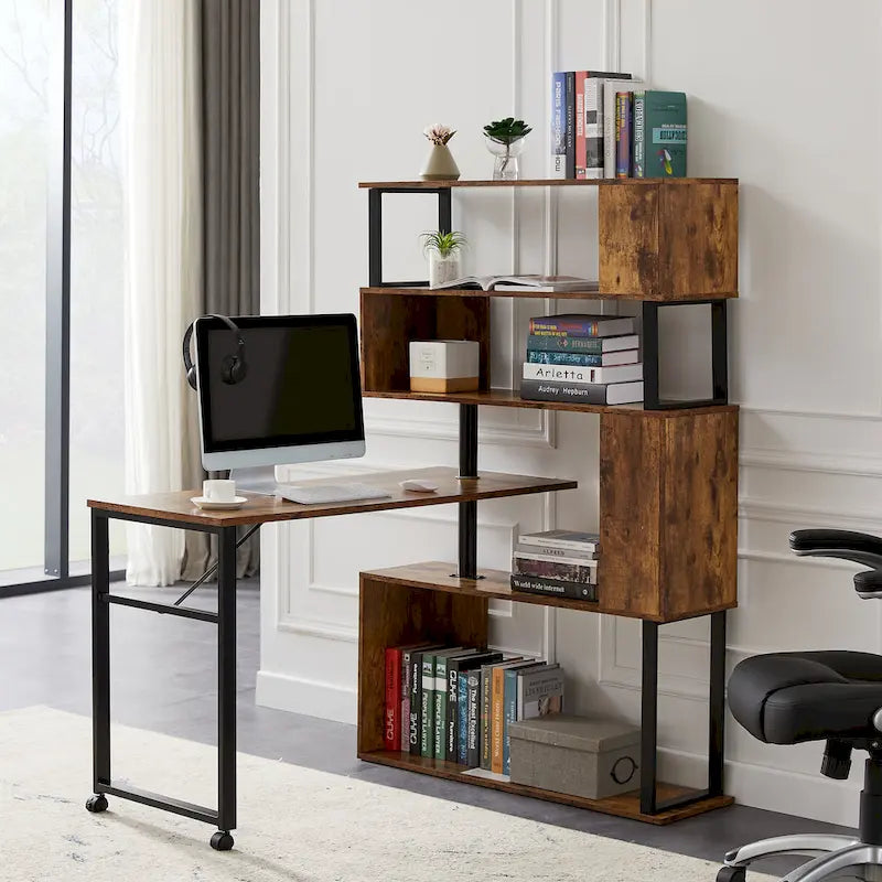 Modern Computer Desk with 5-Tier Shelves – Space-Saving Rotatable Workstation - image 14