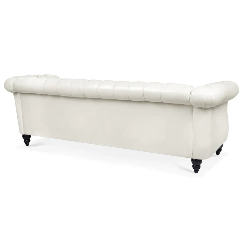 Cream 84.65 Traditional Chesterfield 3-Seater Sofa in PU Leather - image 8