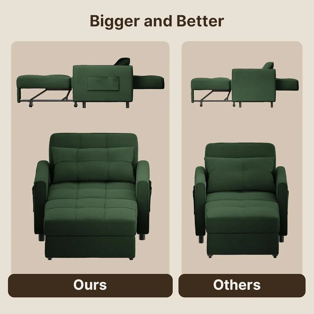 Sofa Bed Chair 3 in 1 Convertible Pullout Single Sleeper Chair Bed Spacious Multifunctional Sofa - image 30