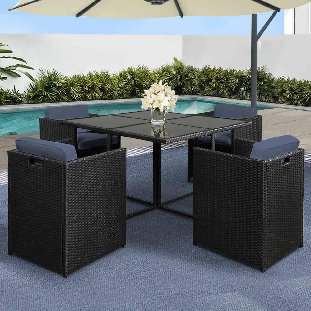 Gardeon Outdoor Dining Set 5 Piece Wicker Table Chairs Setting Black - image 8