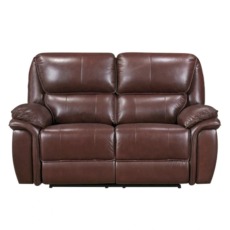Jack 66-Inch Manual Recliner Loveseat in Plush Brown Top Grain Leather with Wood Accents - image 3
