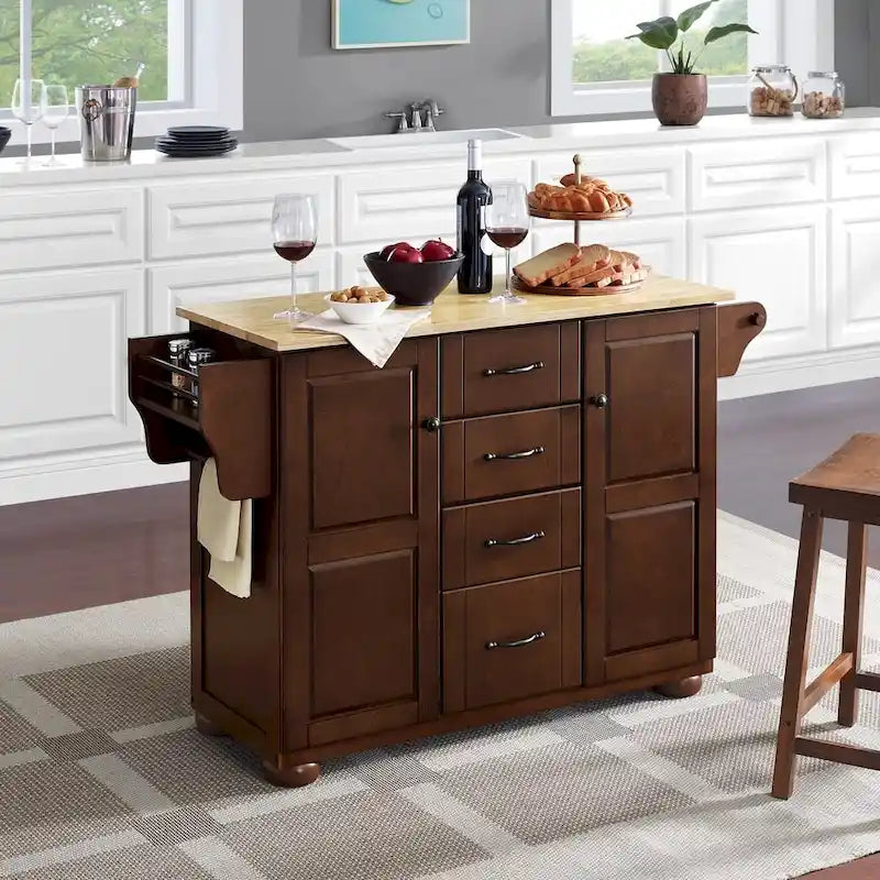 Kitchen Island Cart with Drawers Cabinets and Storage Rack on Wheels - image 4