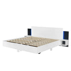 Modern King Size Wooden Floating Bed Frame with Nightstand and LED - Slatted Support Design - image 26