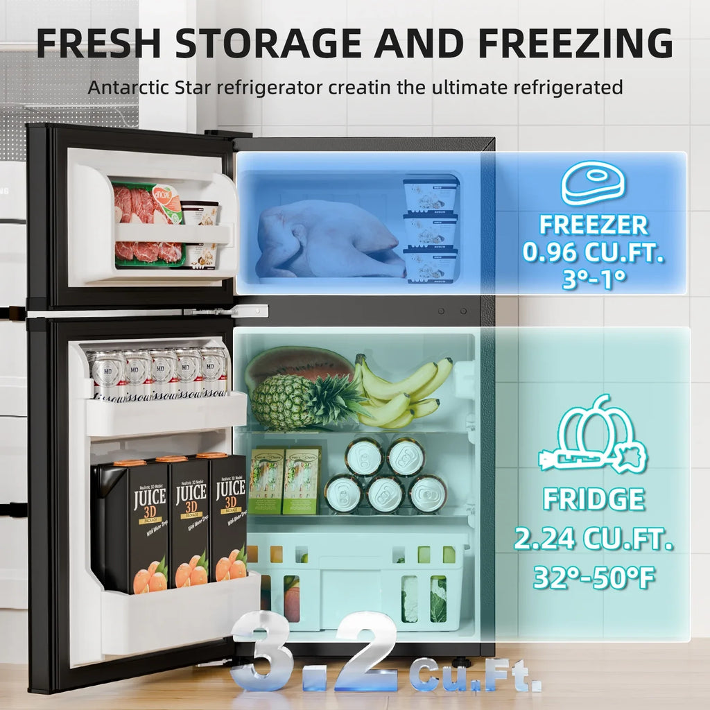 FREE VILLAGE Compact Refrigerator with Freezer,2 Door Mini Fridge,Adjustable Shelf,Small Fridge for Bedroom Office Dorm Kitchen,3.2 Cu.Ft. - image 2