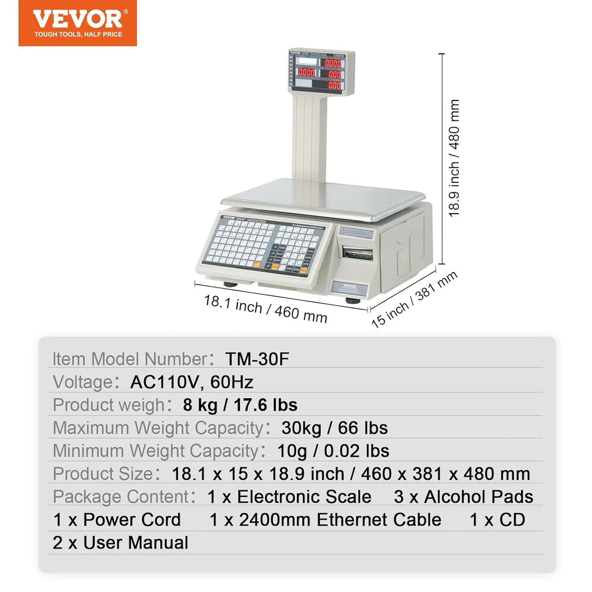 Electronic Price Computing Scale, 66 LB Digital Deli Weight Scales, LED Digital Commercial Food Fruit Meat Produce Counting Weight, for Retail Outlet Store, Kitchen, Restaurant Market, Farmer - image 19