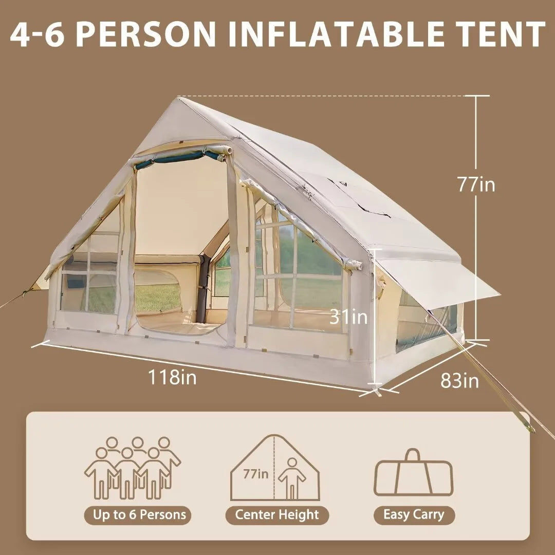 NAIZEA Tent for Camping with Pump - Air Glamping Tents, Easy Setup Blow up Tent, Waterproof Oxford Inflatable Tent, 4 - 6 Person Cabin Tent with Mesh & Chimney Window - image 6