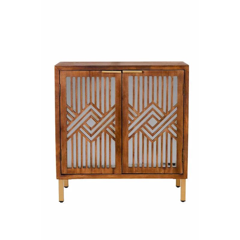 COZAYH Rustic Farmhouse Accent Cabinet with Geometric Mirror Fronts - image 5