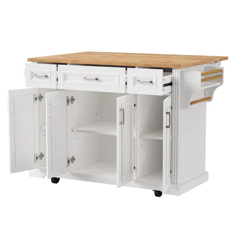 Large Kitchen Island with Wood Drop Leaf, Embossed Texture Rolling Kitchen Cart wDoors and Drawers wStorage for Kitchen, White - image 16