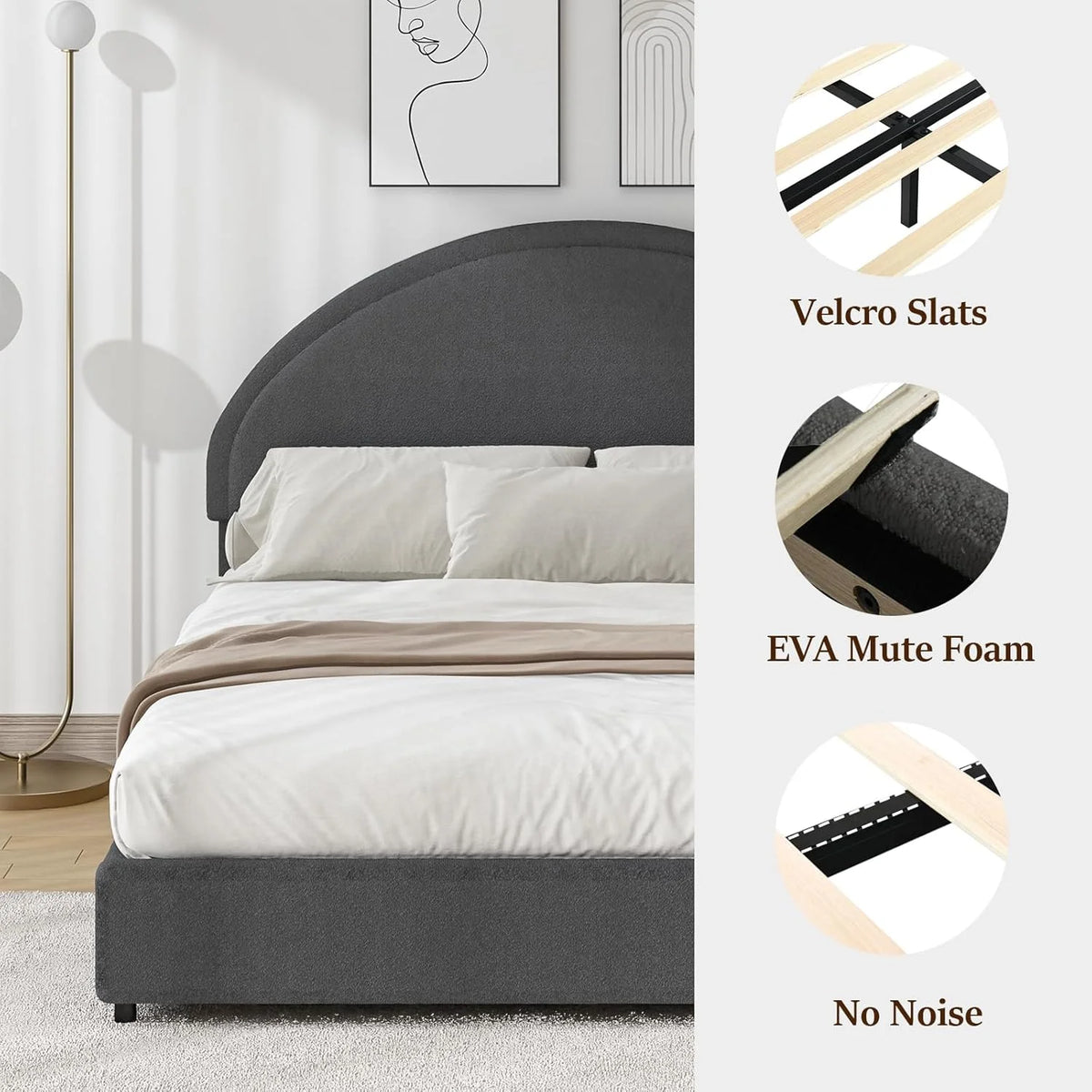 4 EVER WINNER Queen Size Bed Frame, Boucle Upholstered Bed Frame with Headboard, White Queen Bed Frame, White - image 17