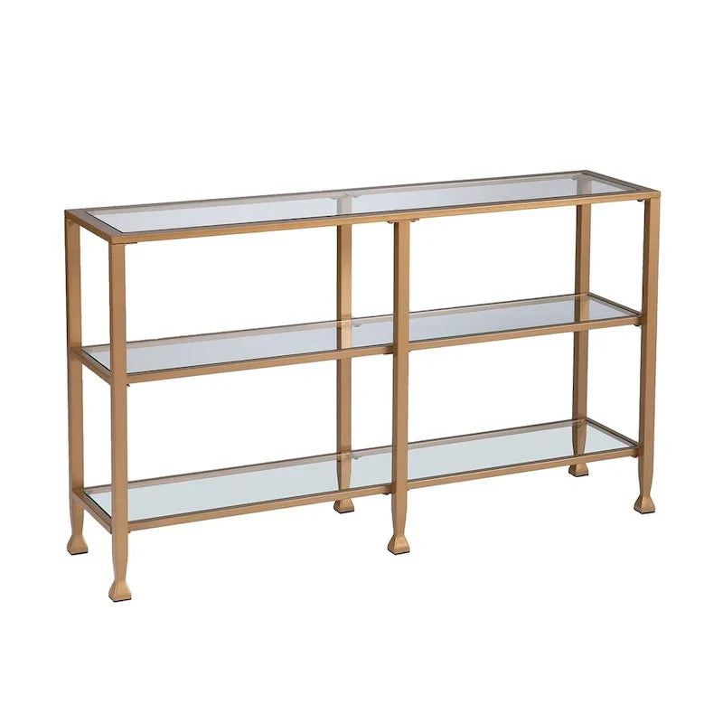 Jensen Gold Metal Console Table with Glass Shelves by SEI Furniture - Narrow Design - image 6