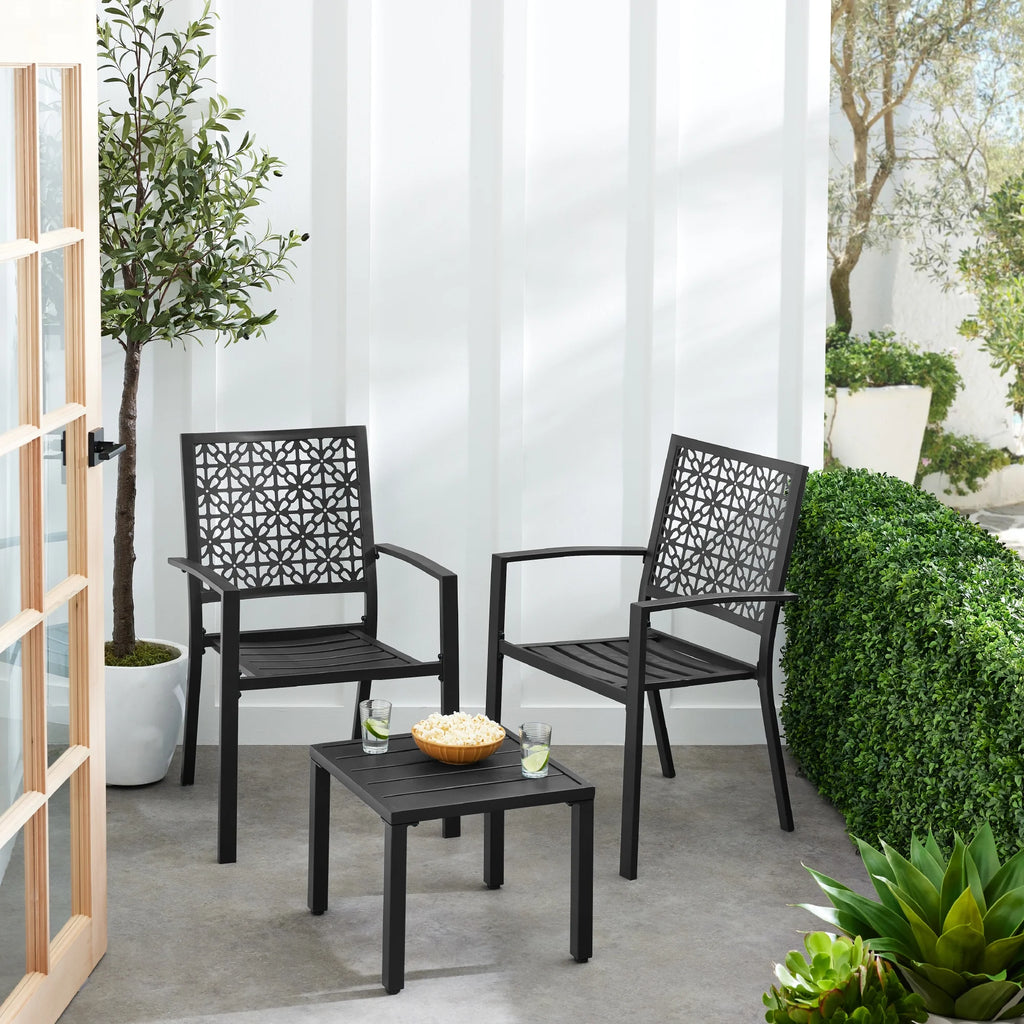 Best Choice Products 3-Piece Stackable Steel Outdoor Conversation Bistro Set, Patio Chat Furniture w/ 2 Chairs, Table- Black - image 5