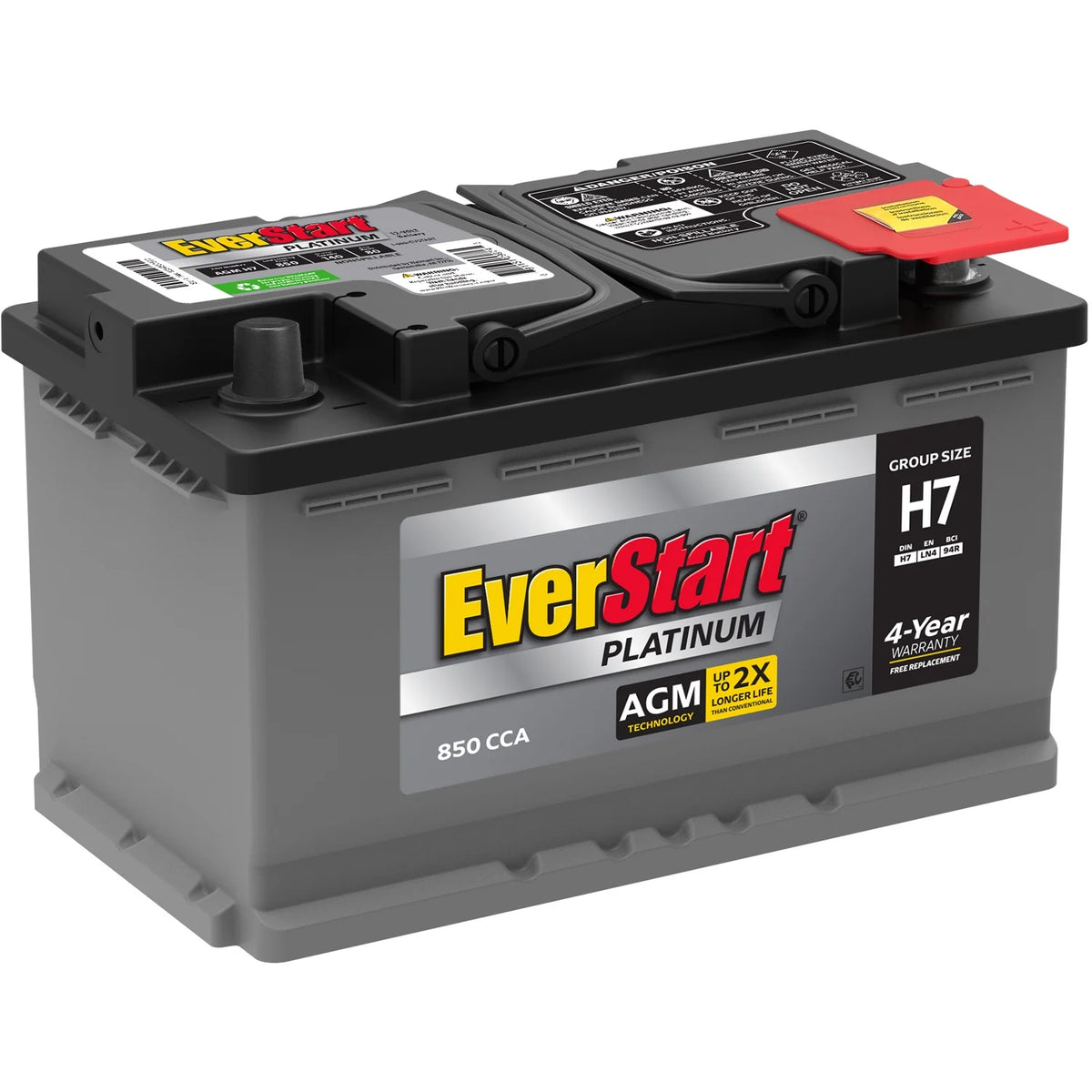 Everstart Platinum AGM Automotive Battery, Group Size H7 / LN4 / 94R 12 Volt, 850 CCA with Top Post Epoxy Battery - image 2