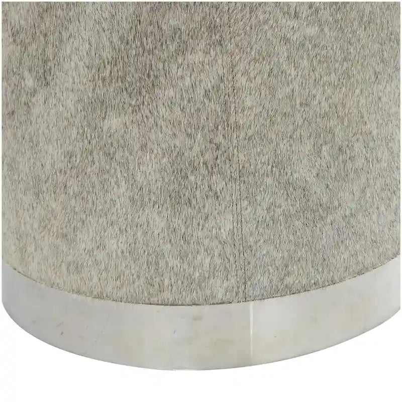 Gray Leather Patchwork Living Room Stool with Silver Metal Base - Roche River Decor - image 8