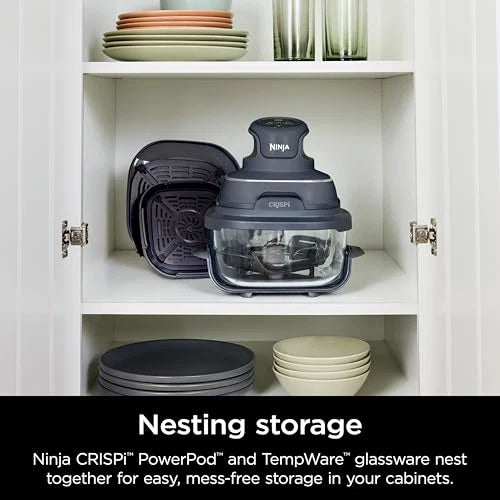 4 in 1 Portable Glass Air Fryer Cooking System, 4QT & 6 Cup Glass Containers with Storage Lids, Easy Meals, Microwave, Freezer & Dishwasher Safe, Air Fry, Bake & More, Cyberspace, FN101GY - image 14