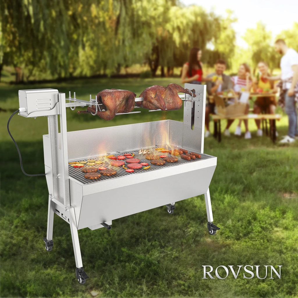 RovSun 46 Electric Rotisserie Grill 176 lbs Capacity 25w Pig Lamb Spit Roaster Rotisserie w/Lockable Wheels Wind Baffle with Adjustable Height - image 14