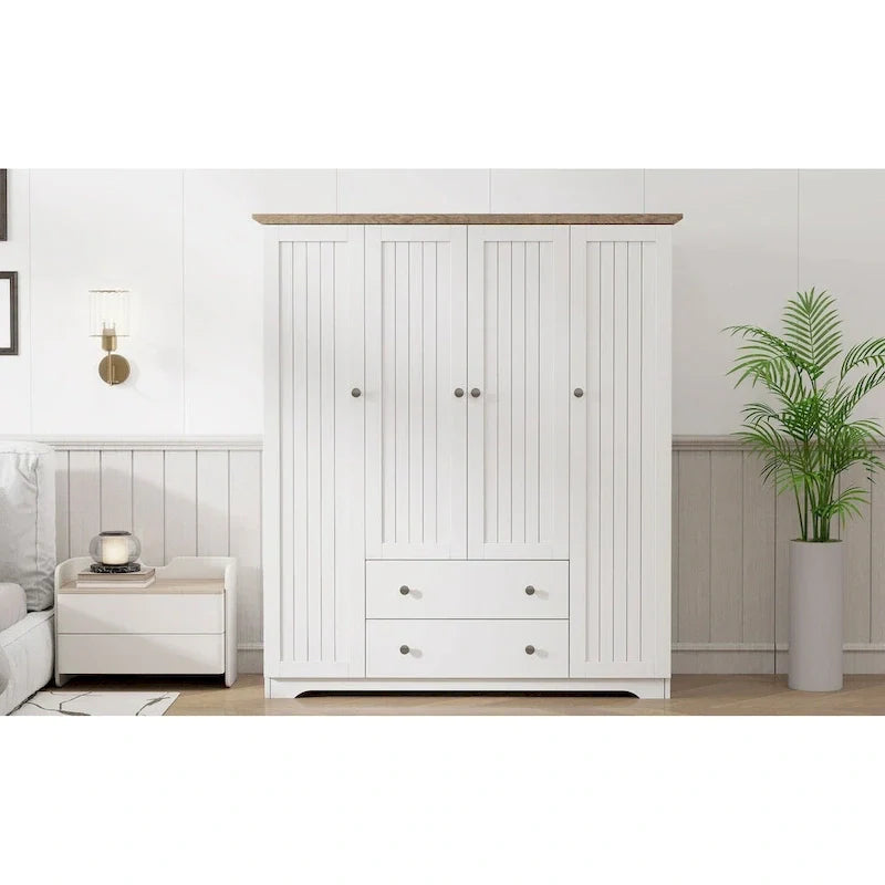 Freestanding 4-Door Wardrobe Armoire with 2 Drawers and Hanging Rods for Clothes Storage - image 13