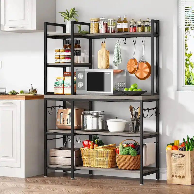 43-Inch Kitchen Bakers Rack with Microwave Stand - 5-Tier Utility Storage Shelf and 10 Hooks for Kitchen and Living Room - image 18