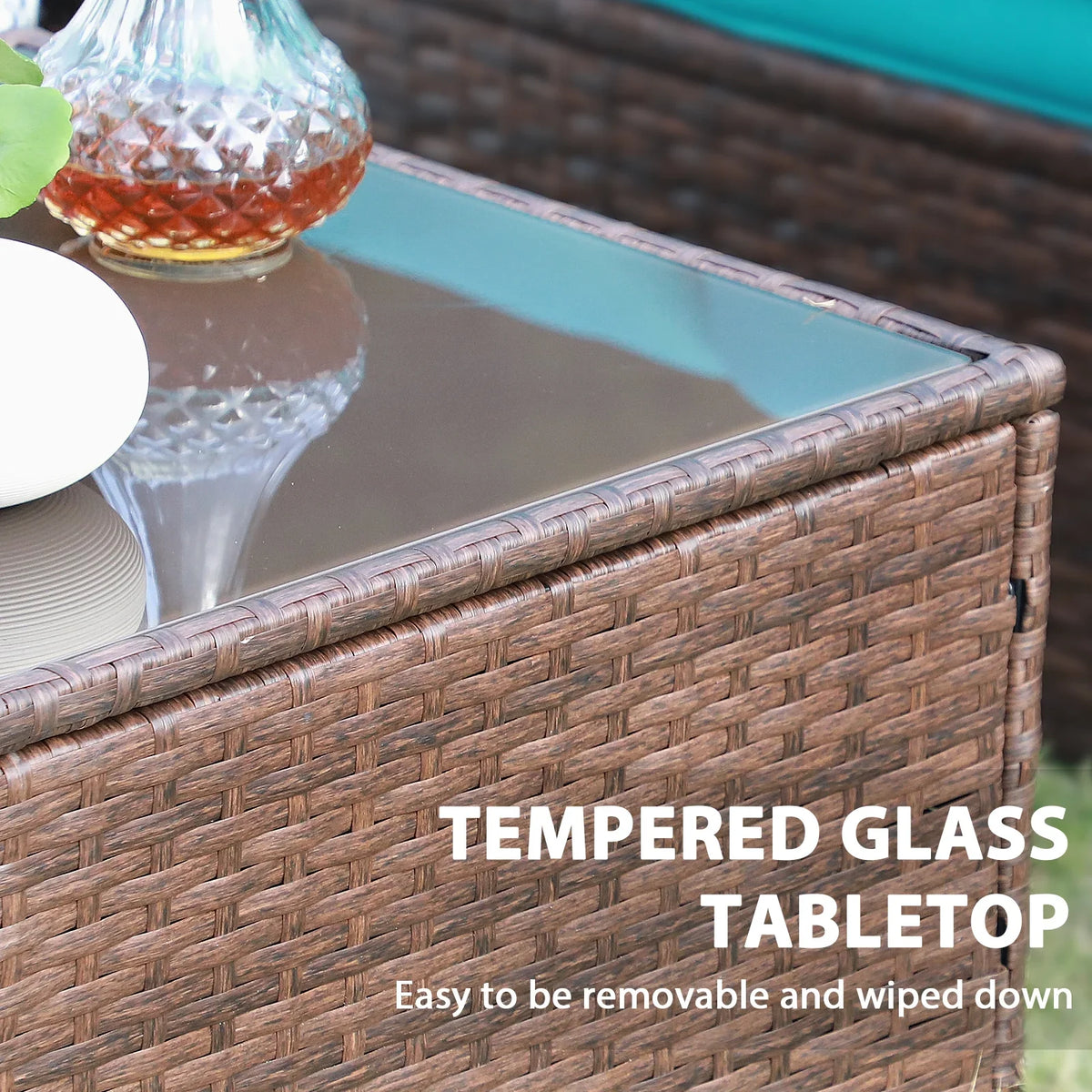 JOIVI 3 Pieces Patio Conversation Set, PE Wicker Rattan Outdoor Furniture Set, 2 Ways Small Sectional Sofa, Tempered Glass Coffee Table, Silver-Gray - image 48