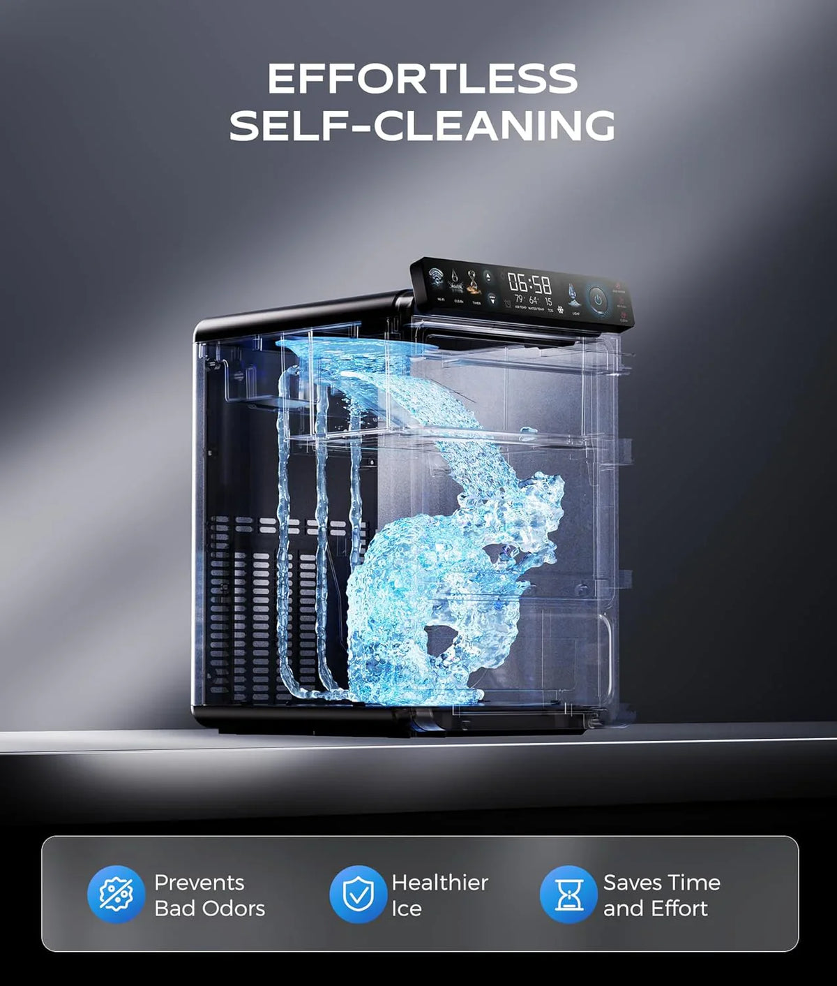 Nugget Ice Maker Countertop, Smart Pebble Ice Machine with APP Control, 44 lbs/24H Soft Pellet Chewable Ice with Self-Cleaning, Stainless Steel. - image 9