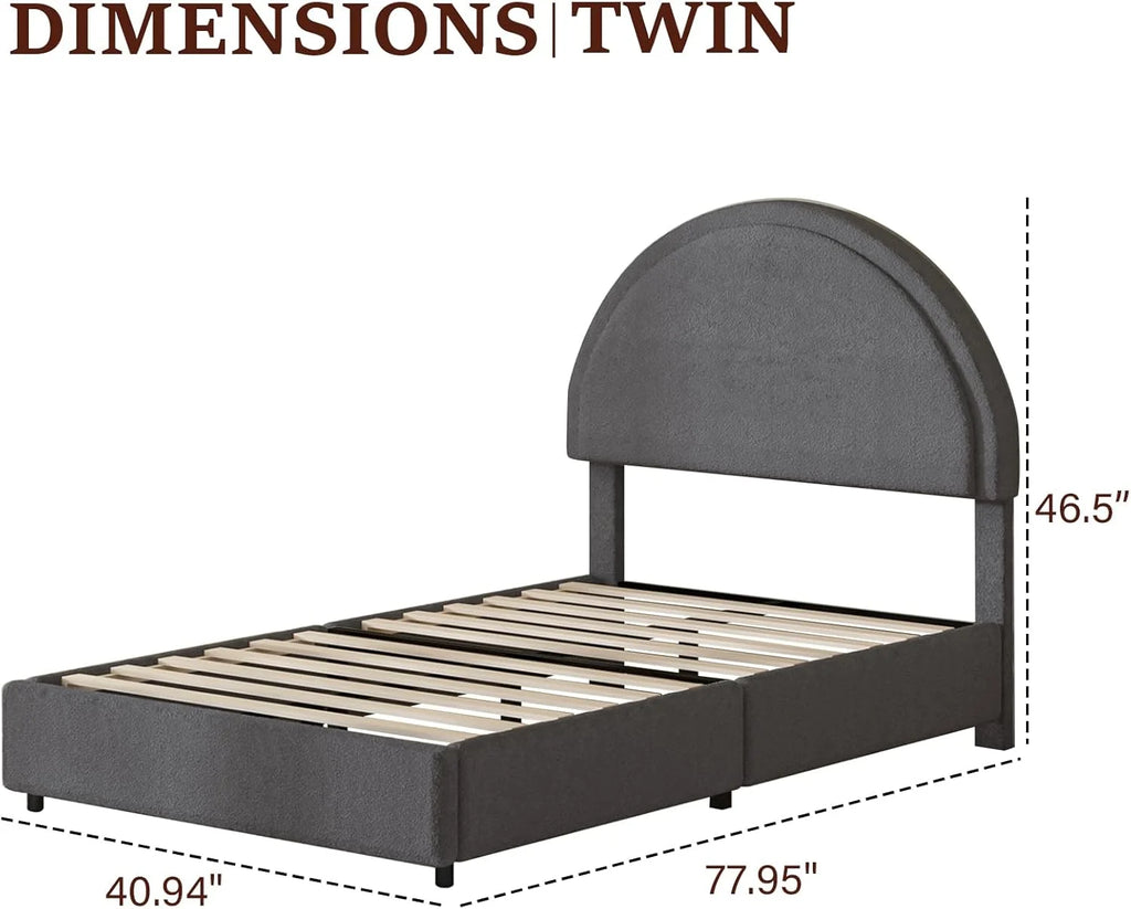 4 EVER WINNER Queen Size Bed Frame, Boucle Upholstered Bed Frame with Headboard, White Queen Bed Frame, White - image 14