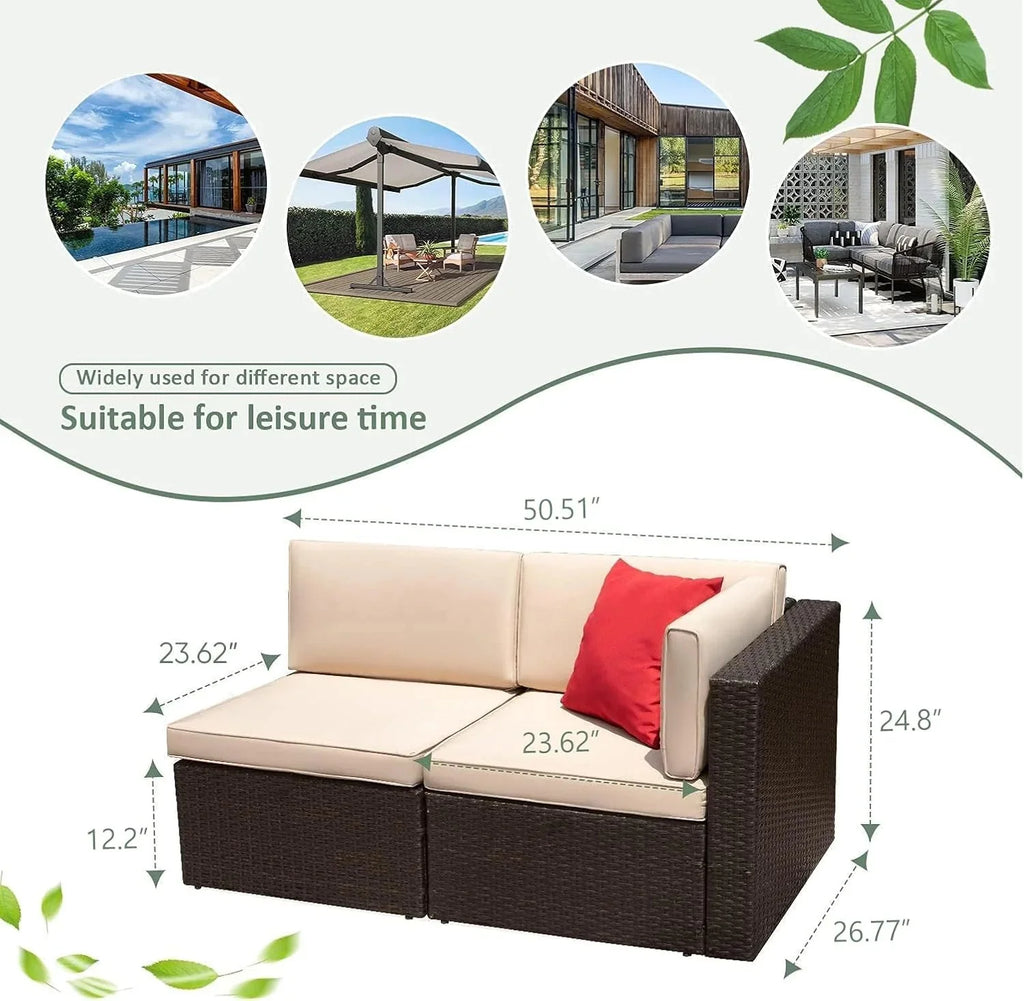 Devoko 5 Pieces Patio Furniture Sets All Weather Outdoor Sectional Patio Sofa Manual Weaving Wicker Rattan Patio Seating Sofas with Cushion and Glass Table(Beige) - image 31