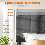 Modern Platform Bed Frame with Adjustable Headboard - Sturdy Geometric Upholstered Design with 800LBS Capacity and Solid Wooden Slats - image 5