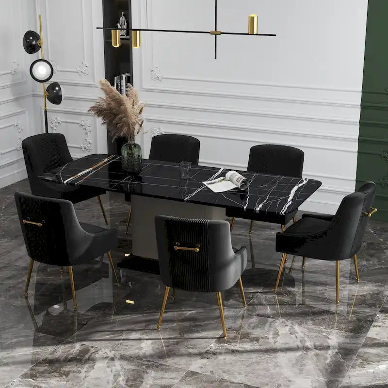 SEYNAR Set of 6 Modern Glam Boucle Velvet Dining or Vanity Chairs with Rear Handle - image 3