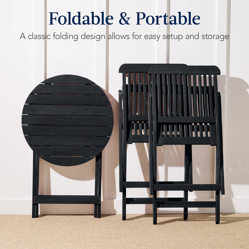 Best Choice Products 3-Piece Acacia Wood Bistro Set, Folding Patio Furniture w/ 2 Chairs, Table - Natural - image 60