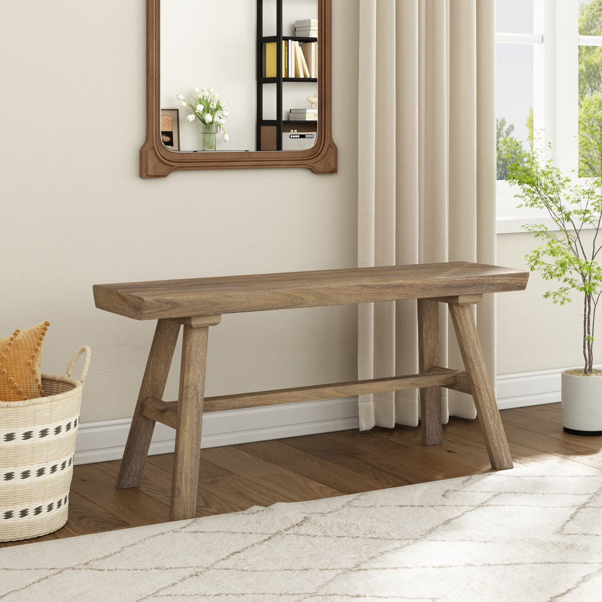 39" Solid Wood Bench, Rustic Farmhouse Wood Dining Room & Entryway Bench Seat for Indoors and Outdoors - image 1