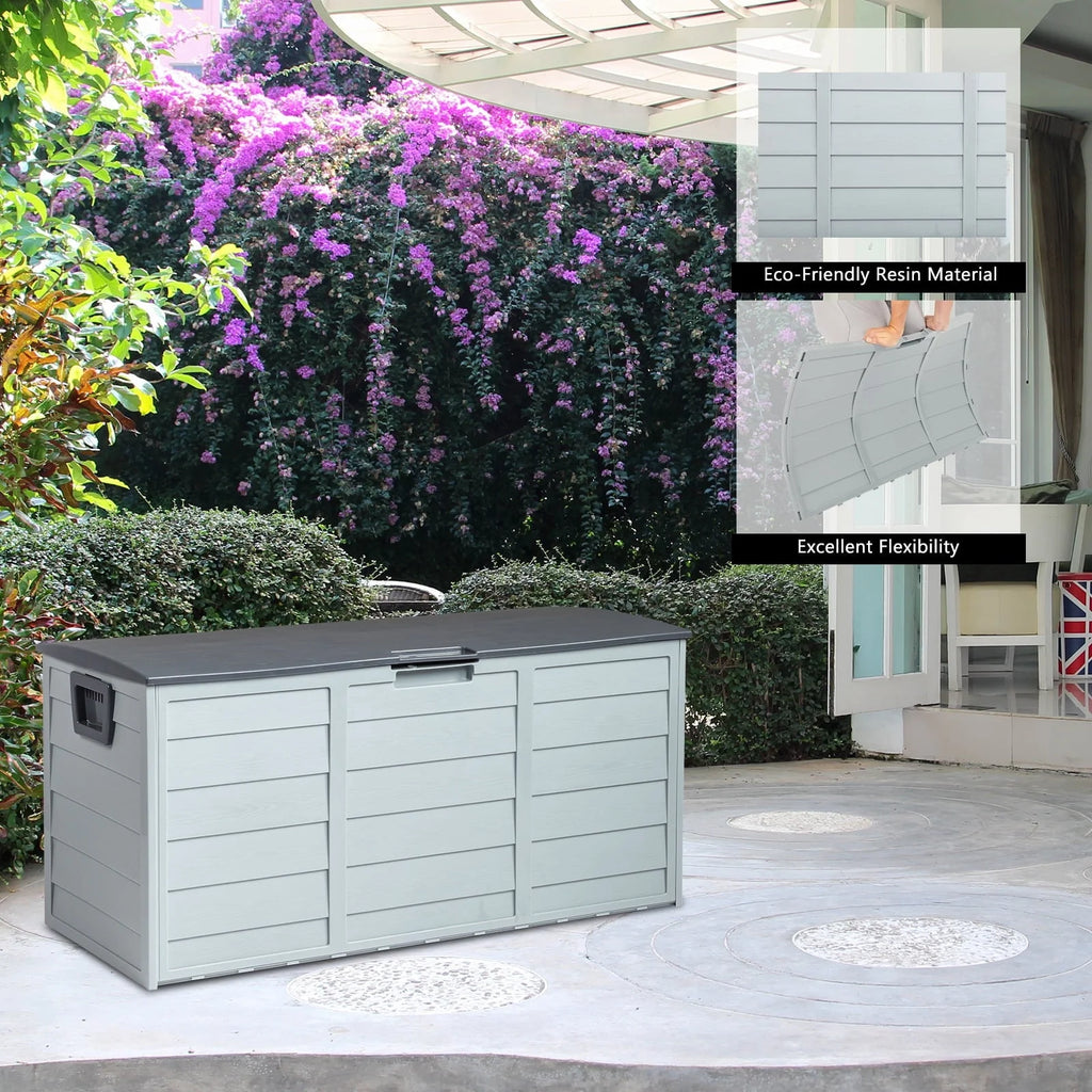 Ktaxon 75gal Outdoor Garden Plastic Storage Deck Box Chest Tools Cushions Toys Black - image 4