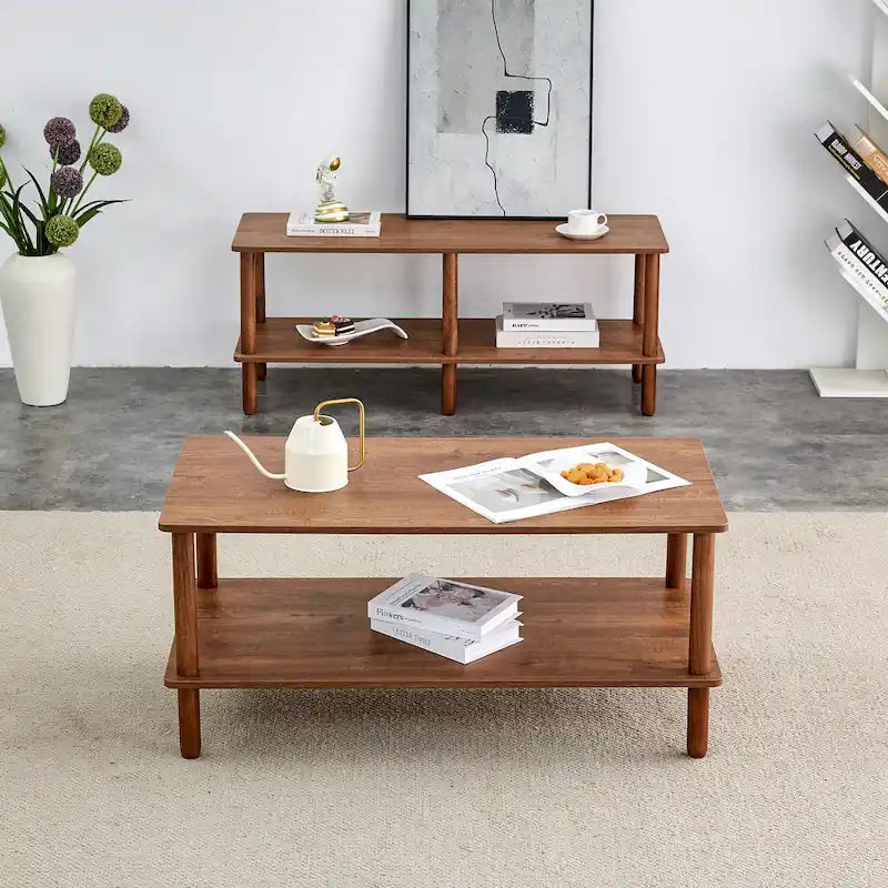 39-Inch Coffee Table with Two-Tier Design and Rubberwood Legs - image 20